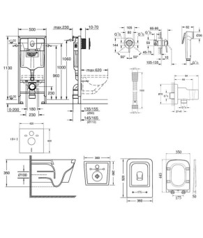 Комплект инсталляция Grohe Rapid SL 38722001 + унитаз с сиденьем Qtap Crow QT05335170W + набор для гигиенического душа со смесителем Grohe BauClassic 111048