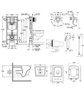 Комплект инсталляция Grohe Rapid SL 38827000 + унитаз с сиденьем Qtap Crow QT05335170W + набор для гигиенического душа со смесителем Grohe BauLoop 111042