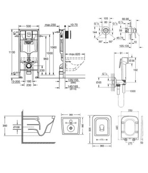 Комплект инсталляция Grohe Rapid SL 38827000 + унитаз с сиденьем Qtap Crow QT05335170W + набор для гигиенического душа со смесителем Grohe BauClassic 2904800S