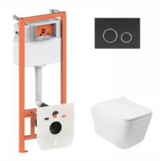 купити недорого Готовое решение Qtap для ванной: Подвесной унитаз Crow Rimless 520х360х290 + инсталляция Nest 4 в 1 (Black mat) SD00042989