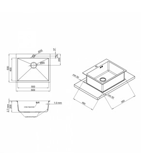 Кухонная мойка Qtap D6050 Satin 2.7/1.0 мм (QTD605010)