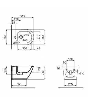 Биде подвесное Qtap Jay 520х360х320 White QT07555376W