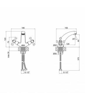 Смеситель для раковины Lidz Lamb 161F двухвентильный (LDLAM161FCRM35446) Хром