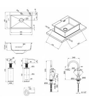 Набор 4 в 1 Qtap кухонная мойка D6045 Satin + смеситель + сушилка + дозатор для моющего средства