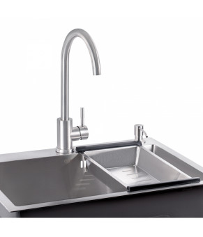Набор 4 в 1 Qtap кухонная мойка D6045 Satin + смеситель + сушилка + дозатор для моющего средства