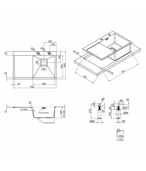Набор 3 в 1 Qtap кухонная мойка DK7850R 3.0/1.2 мм Satin + сушилка + дозатор для моющего средства