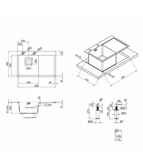 Набор 3 в 1 Qtap кухонная мойка DK6845L 3.0/1.2 мм Satin + сушилка + дозатор для моющего средства