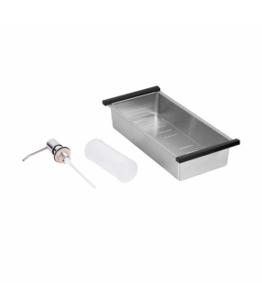 Набор 3 в 1 Qtap кухонная мойка DK6845L 3.0/1.2 мм Satin + сушилка + дозатор для моющего средства