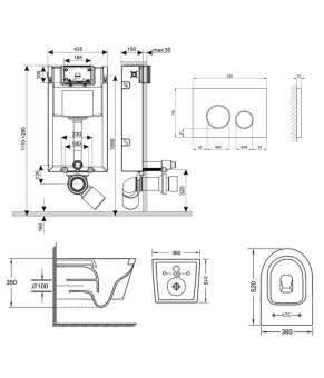 Комплект подвесного унитаза Qtap Jay Rimless с инсталляцией Nest 4 в 1 (Satin) SD00043004