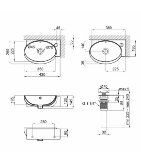Раковина Qtap Leo с донным клапаном QT11115011RW