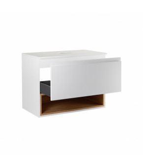 Тумба подвесная Qtap Robin 600х476х437 White/Whitish oak со столешницей QT1379TPН6001WWO