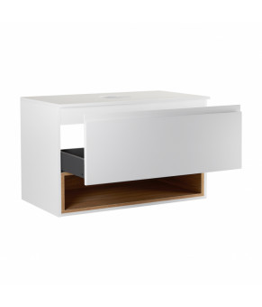 Тумба подвесная Qtap Robin 800х476х437 White/Whitish oak со столешницей QT1379TPН8001WWO
