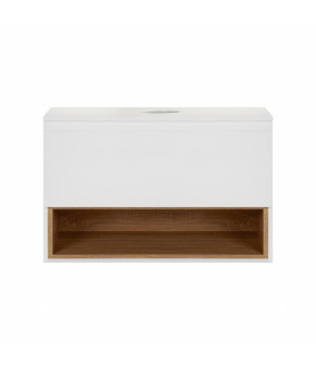 Тумба подвесная Qtap Robin 800х476х437 White/Whitish oak со столешницей QT1379TPН8001WWO