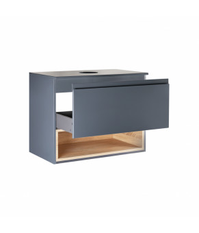 Тумба подвесная Qtap Robin 600х476х437 Graphite/Whitish oak со столешницей QT1379TPН6002GWO