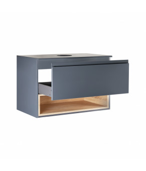 Тумба подвесная Qtap Robin 700х476х437 Graphite/Whitish oak со столешницей QT1379TPН7002GWO