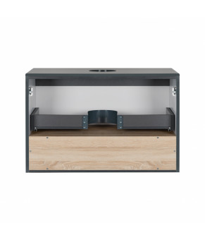 Тумба подвесная Qtap Robin 700х476х437 Graphite/Whitish oak со столешницей QT1379TPН7002GWO