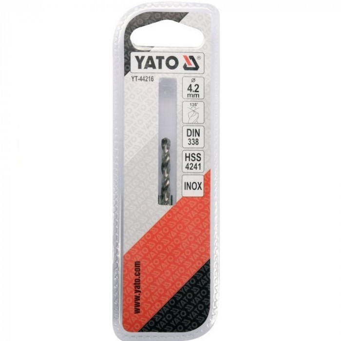 Сверло по металлу Premium Yato к нержавеющей и высоколегированной стали, литья 4.2х75 мм HSS 4241 YT-44216