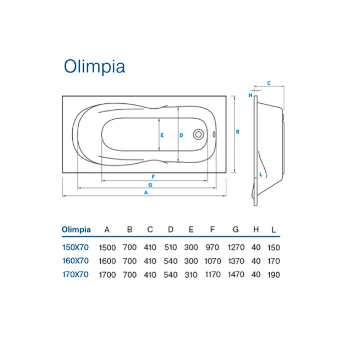 Ванна Koller Pool Olimpia 160x70 (63172) з сифоном та ніжками